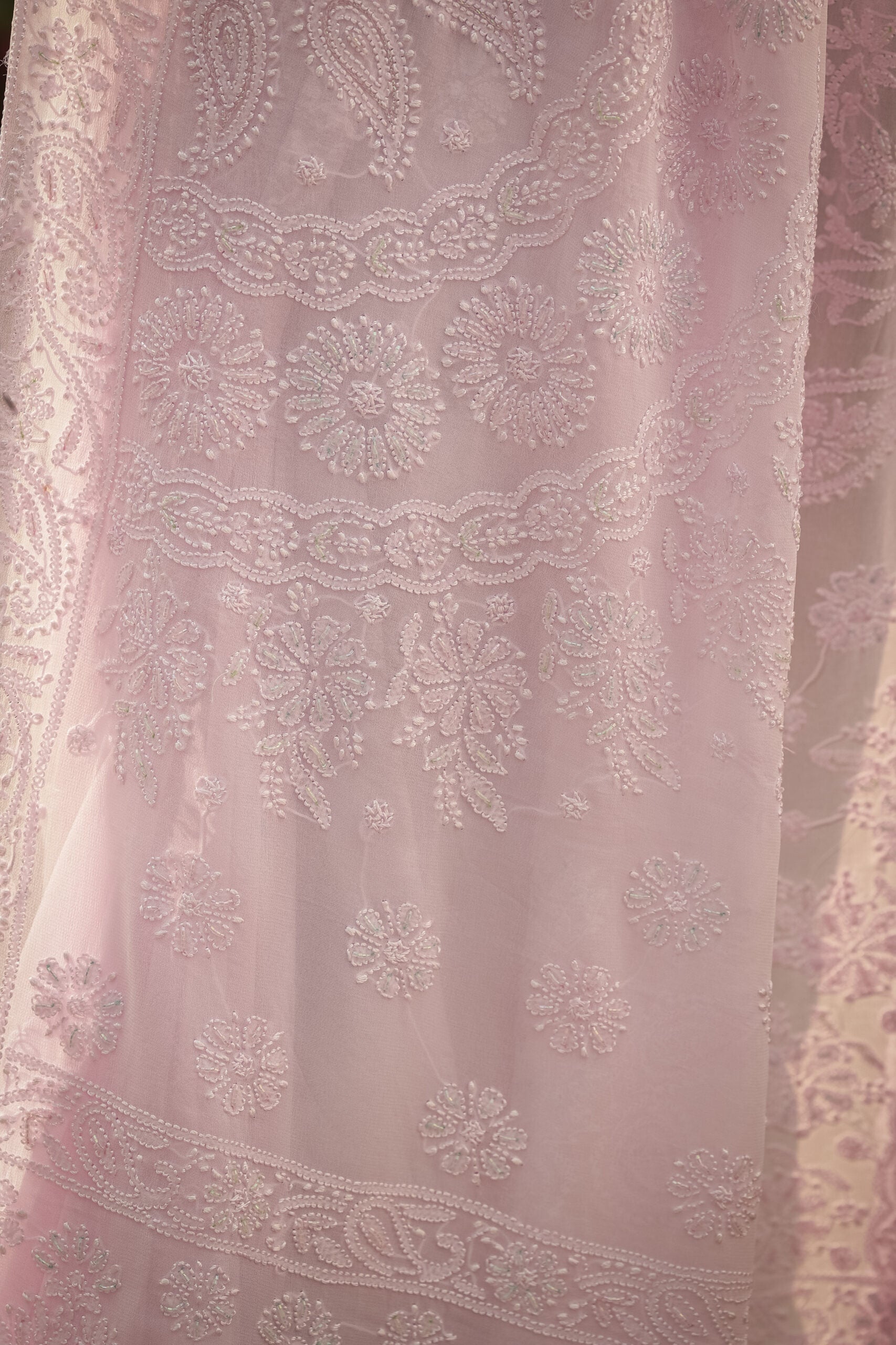 Urviya Chikankari Georgette Tone on Tone Saree With Cutdana and Pearl Work Pink