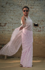 Urviya Chikankari Viscose Georgette Saree with Tepchi Work Pink