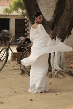 Urviya Chikankari Georgette Tone on Tone Saree with Mukaish Work White