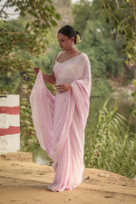 Urviya Chikankari Georgette Tone on Tone Saree with Mukaish Work Pink
