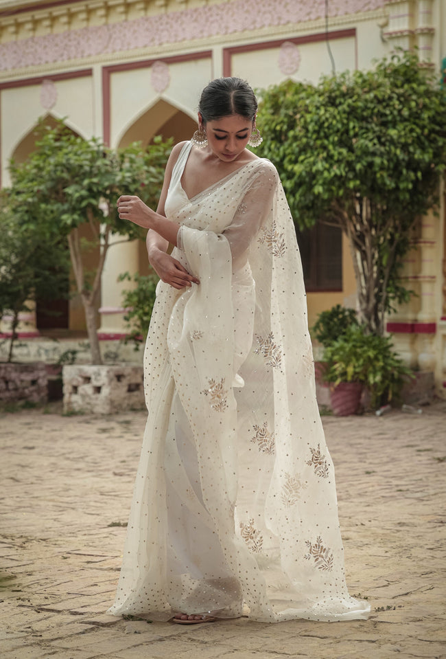 Urviya Chikankari Pure Organza Saree - Pitta Work