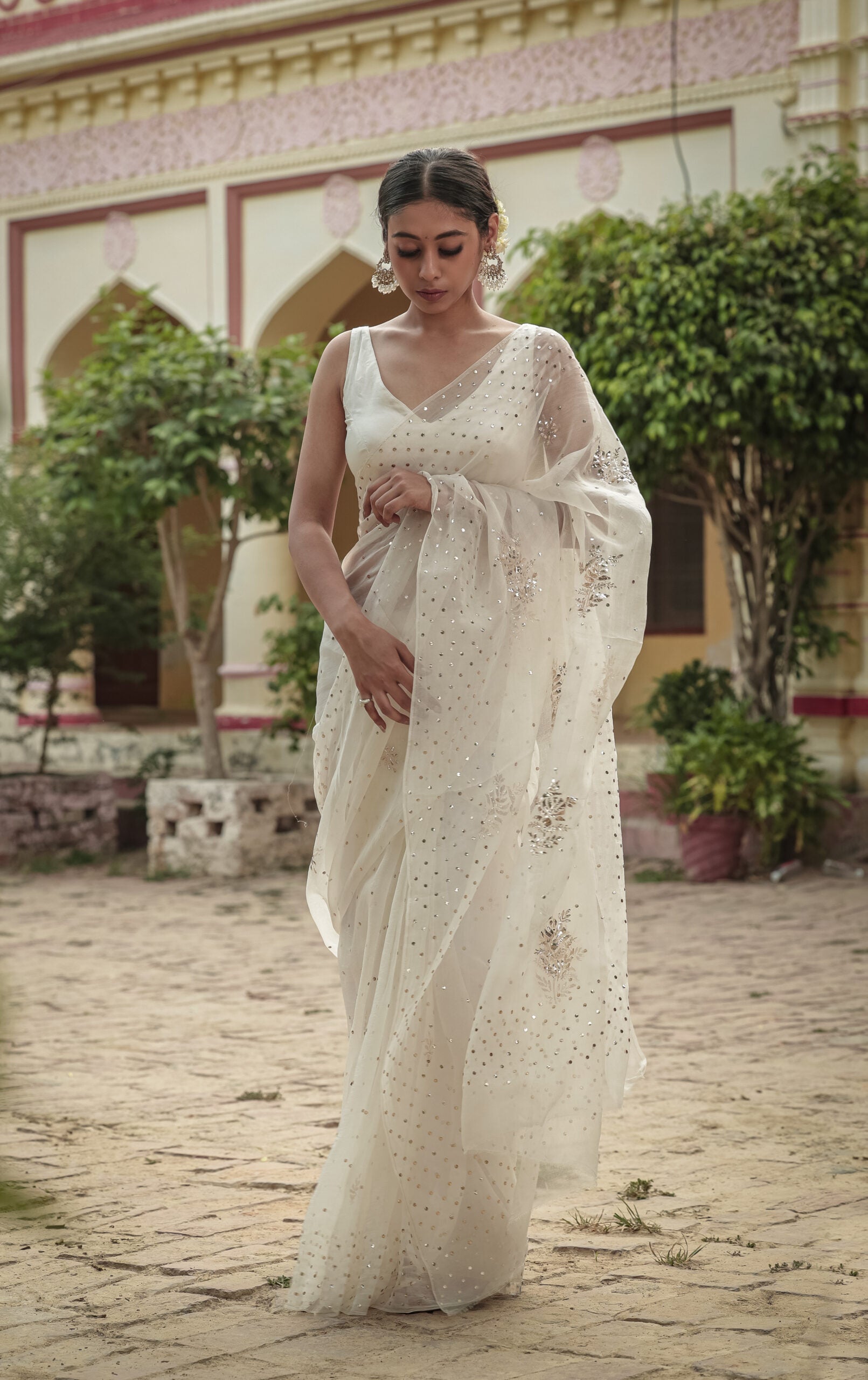 Urviya Chikankari Pure Organza Saree - Pitta Work