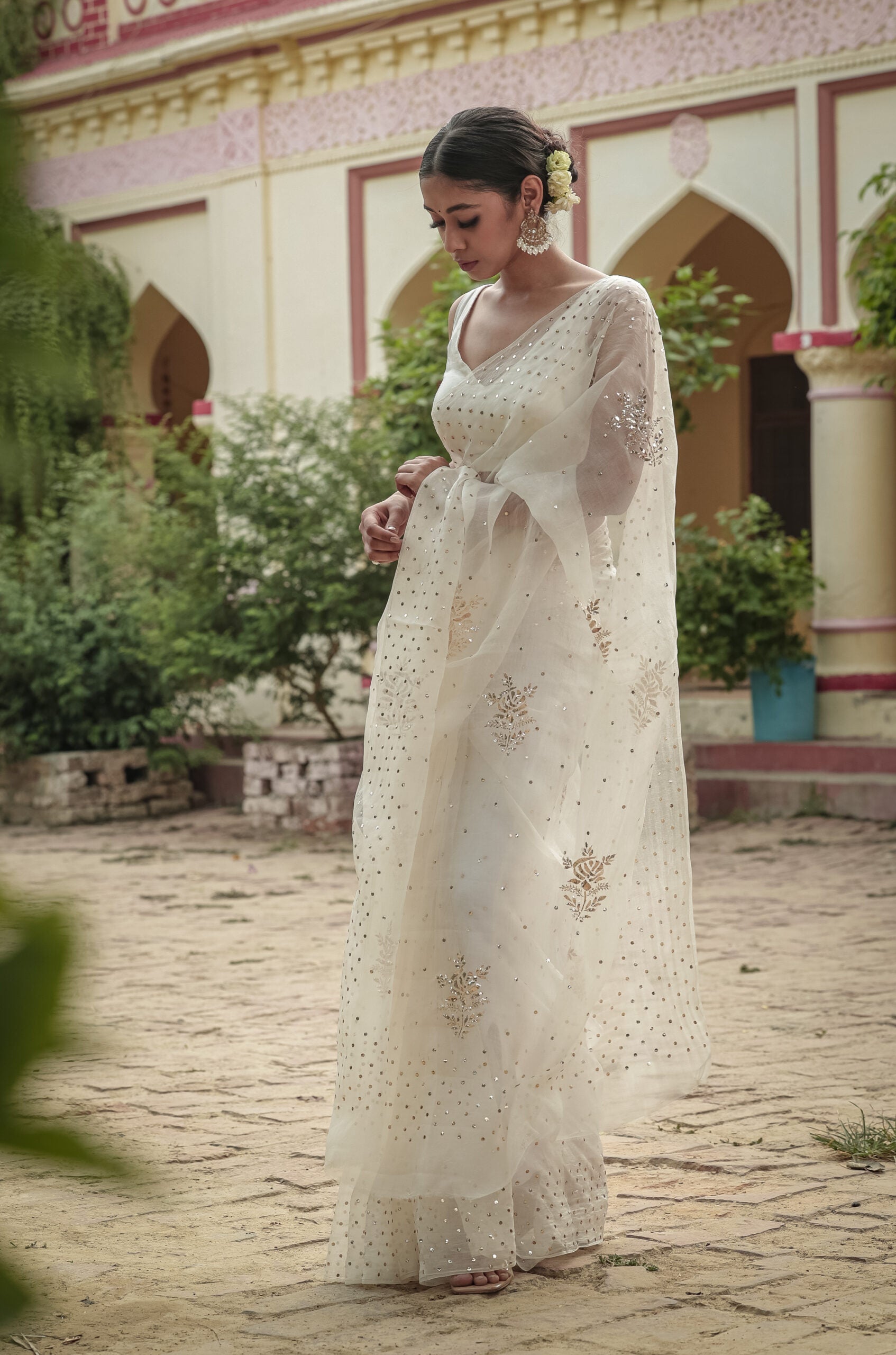 Urviya Chikankari Pure Organza Saree - Pitta Work