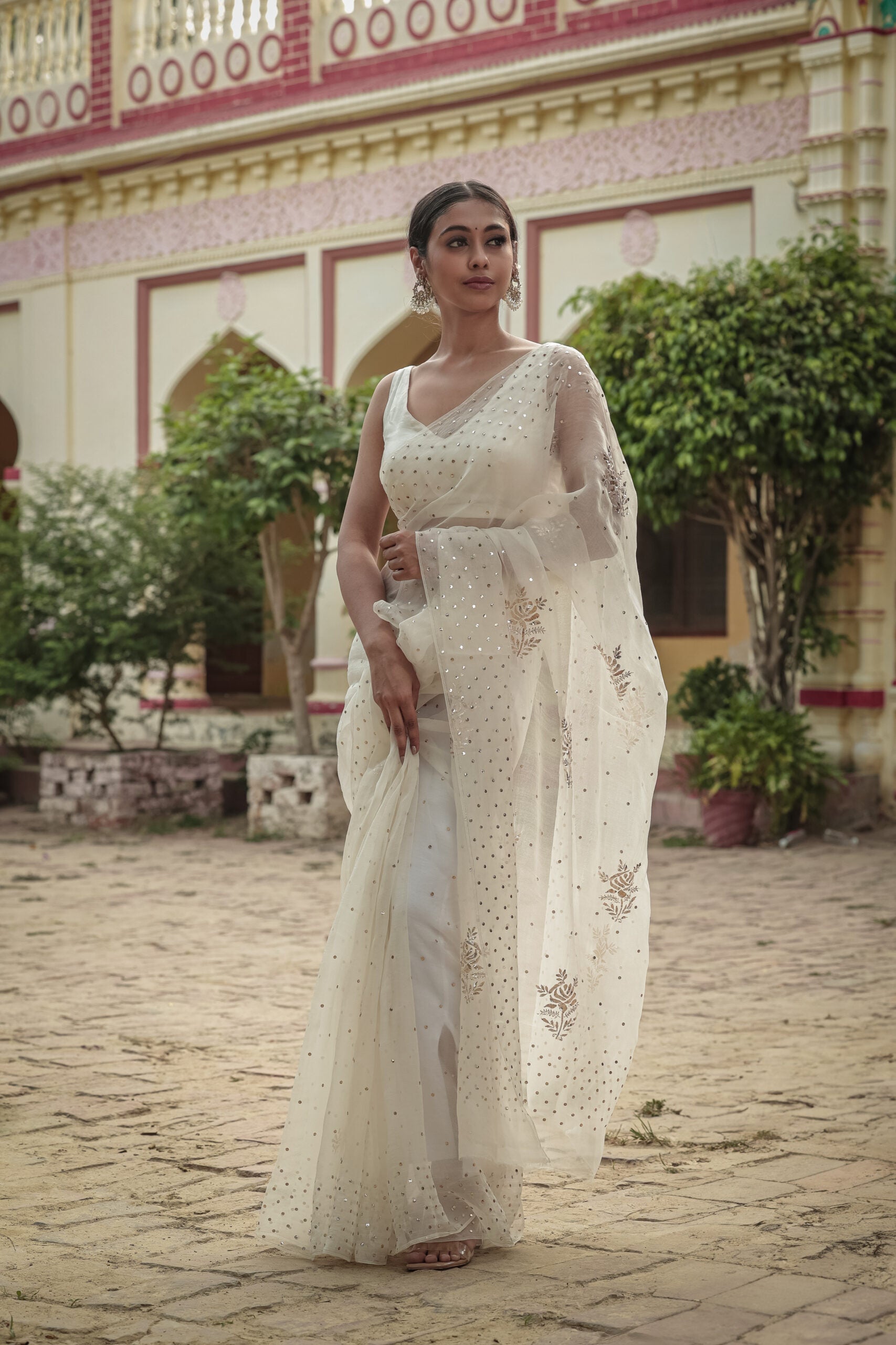 Urviya Chikankari Pure Organza Saree - Pitta Work