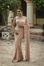 Urviya Chikankari Georgette Tone on Tone Saree With Cutdana and Pearl Work Bronze