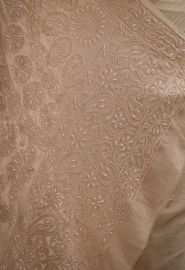 Urviya Chikankari Georgette Tone on Tone Saree With Cutdana and Pearl Work Bronze