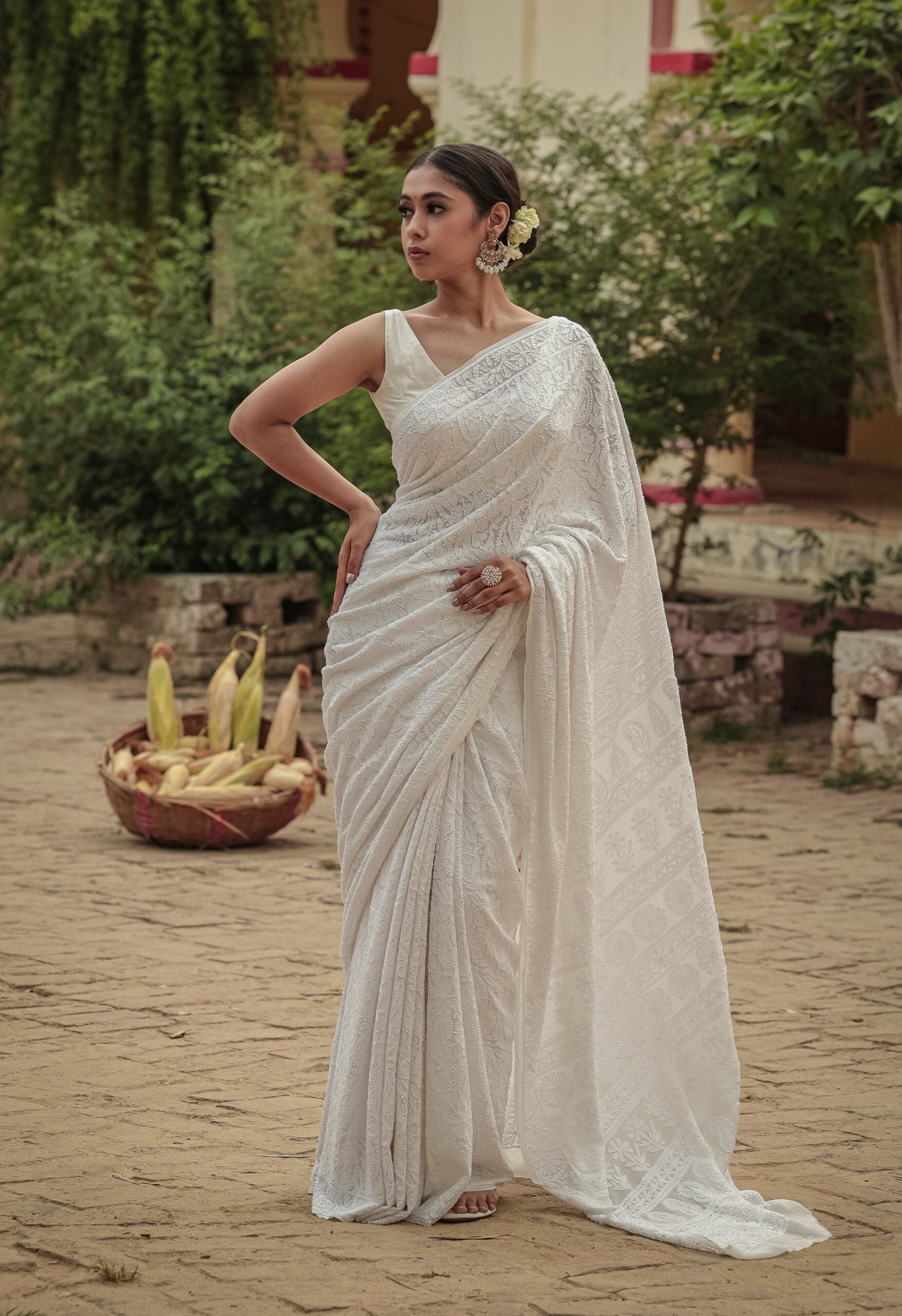 Urviya Chikankari Georgette Saree with Full Jaal