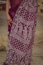 Urviya Chikankari Viscose Georgette Saree with Skirt Border Purple