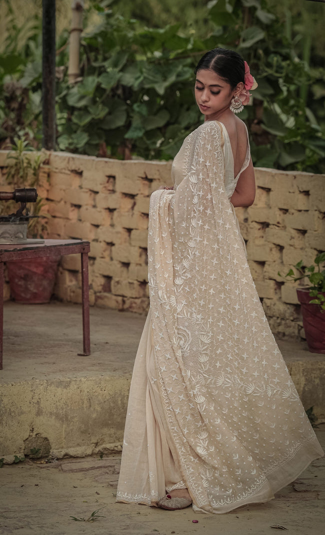 Urviya Chikankari Saree Pure Tissue - Cutdana Work
