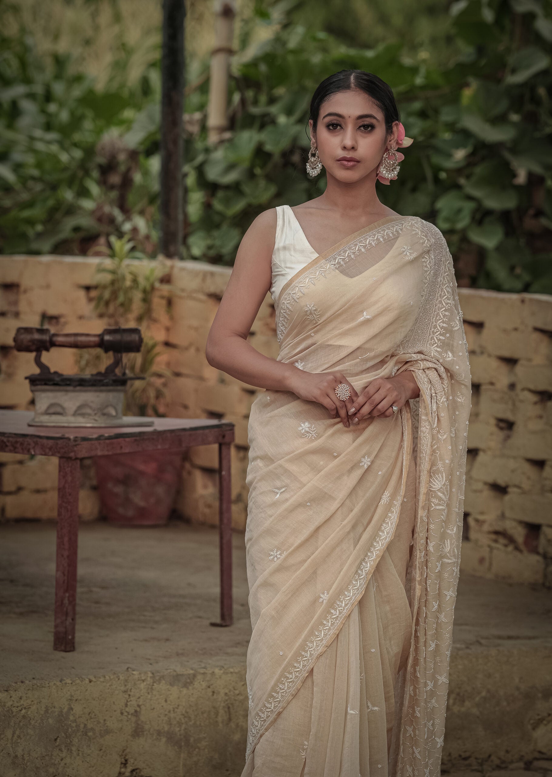 Urviya Chikankari Saree Pure Tissue - Cutdana Work