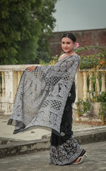 Urviya Chikankari Viscose Georgette Saree with Skirt Border Black