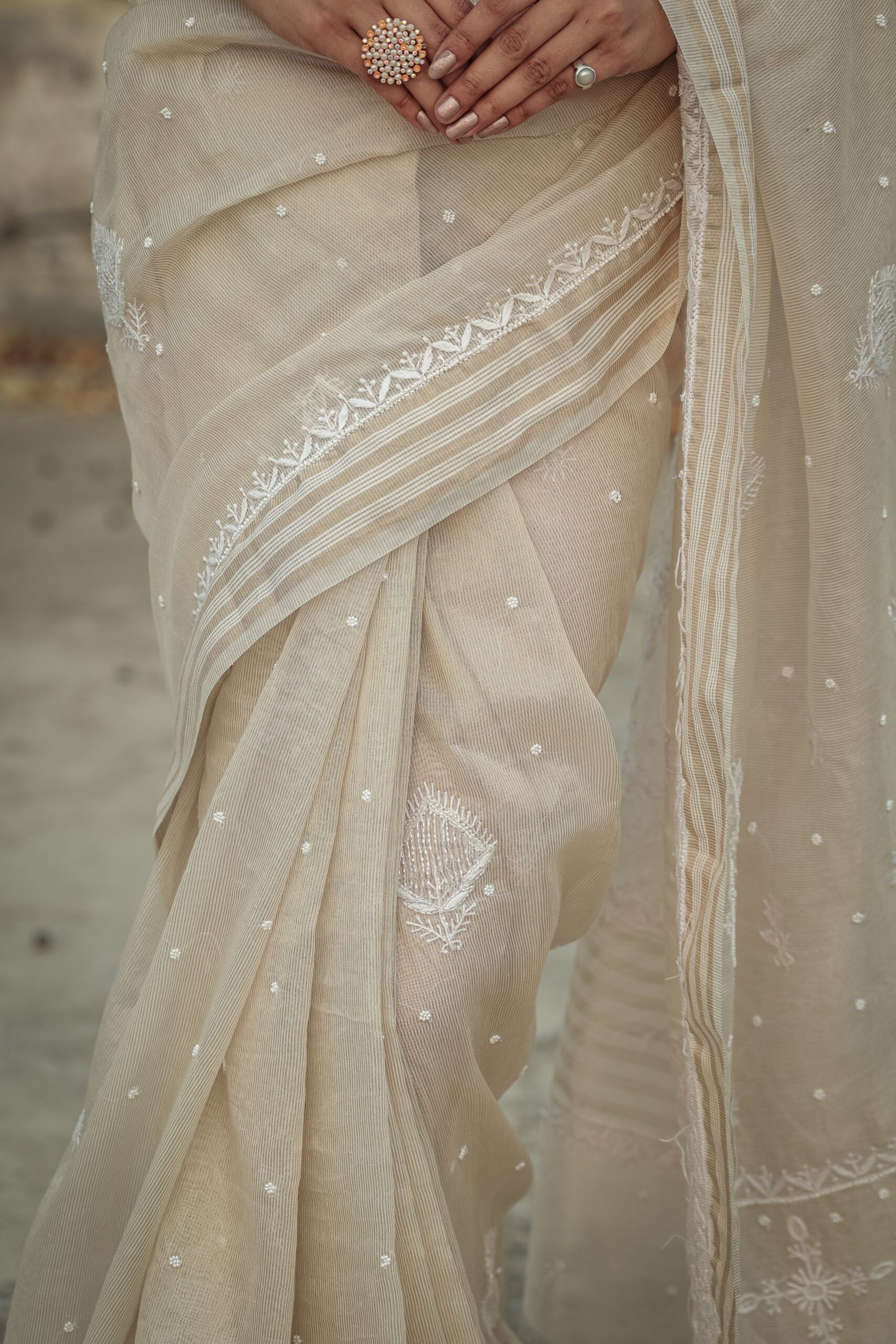 Urviya Chikankari Pure Tissue Saree - Pearl And Cutdana Work