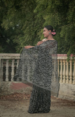 Urviya Chikankari Viscose Georgette Saree with Tepchi Work Black