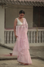 Urviya Chikankari Maheshwari Cotton Saree - Tone on Tone Pink
