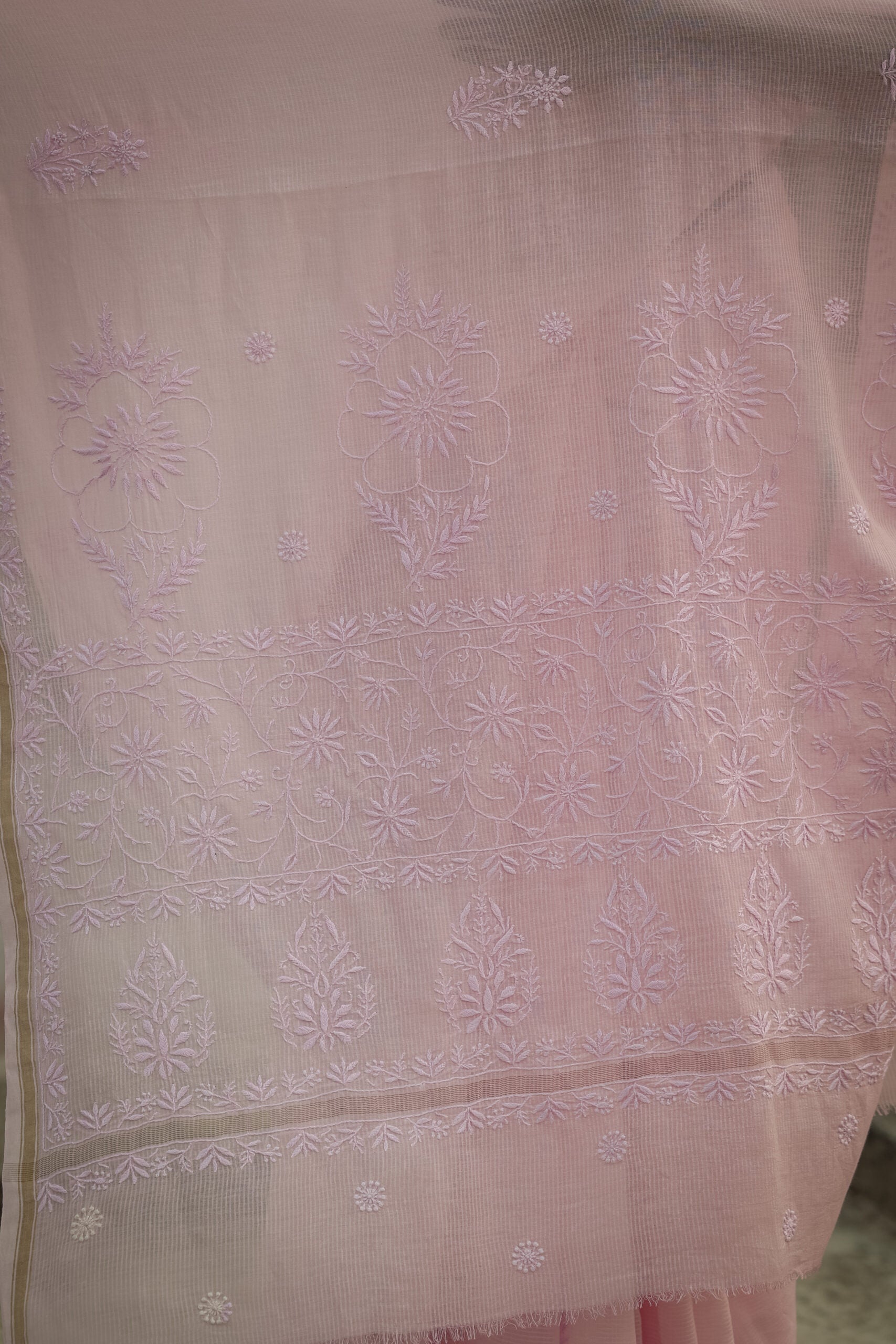 Urviya Chikankari Maheshwari Cotton Saree - Tone on Tone Pink
