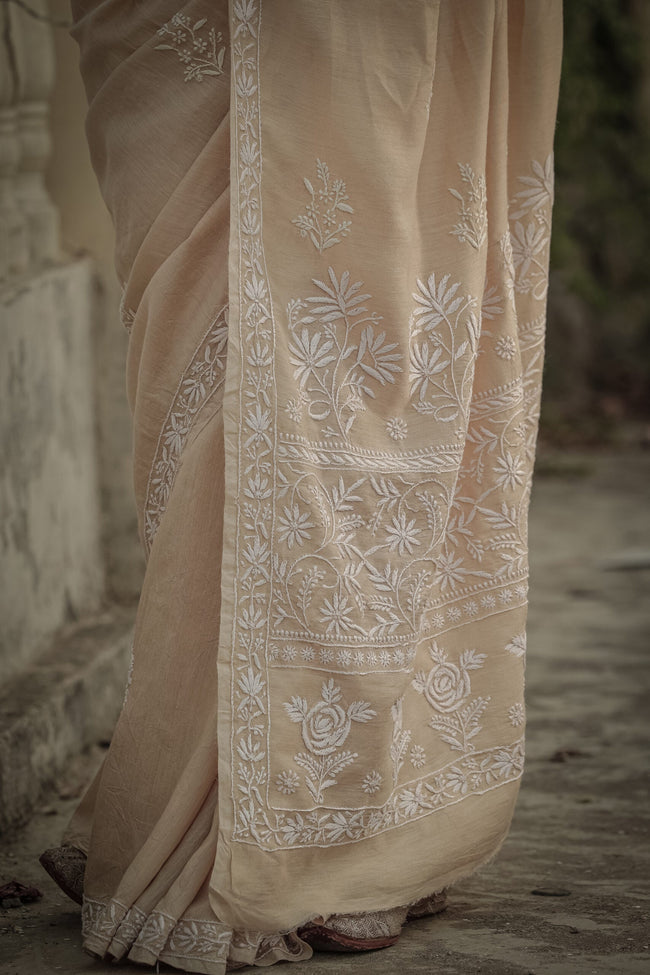Urviya Chikankari Moonga Silk Saree - Border Palla