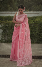Urviya Chikankari Viscose Georgette Saree with Palla Booti Pink