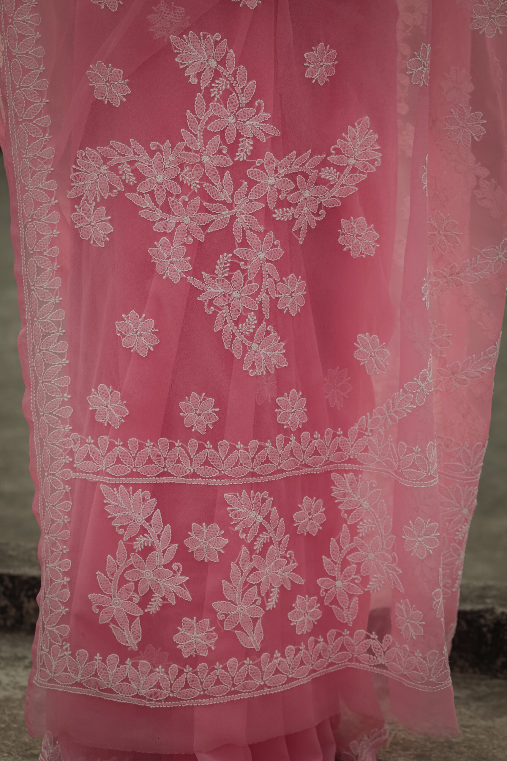 Urviya Chikankari Viscose Georgette Saree with Palla Booti Pink