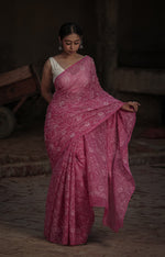 Urviya Chikankari Kota Doria Saree - Tepchi Work Pink