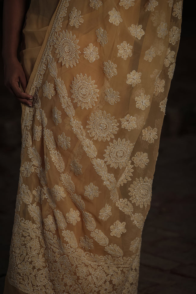 Urviya Chikankari Viscose Georgette Saree with Palla Booti Yellow