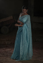 Urviya Chikankari Kota Doria Saree - Tepchi Work Blue
