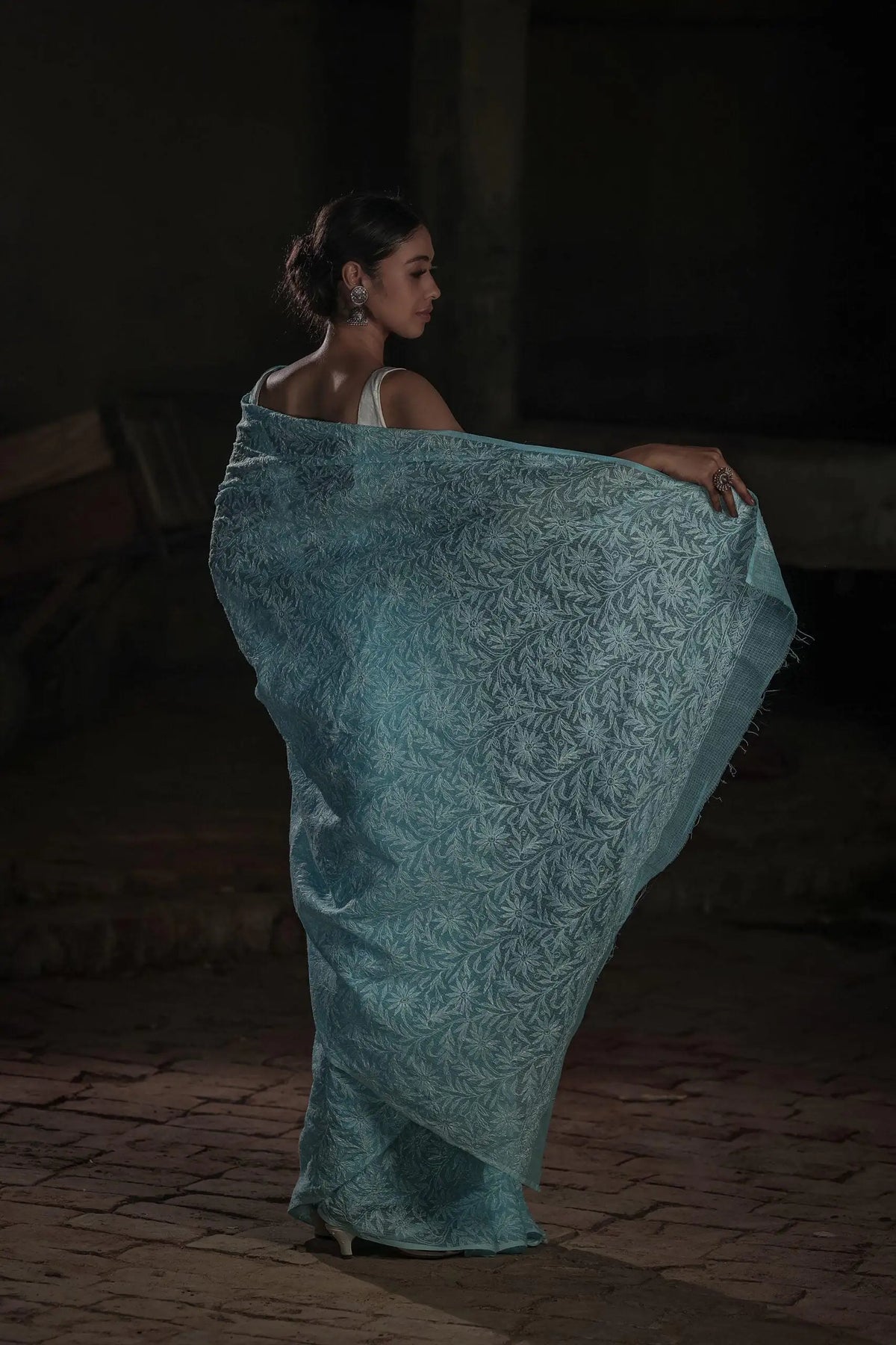 Blue Kota Doria Chikankari Tepchi Work Saree Blue Kota Doria Chikankari Tepchi Work Saree 
