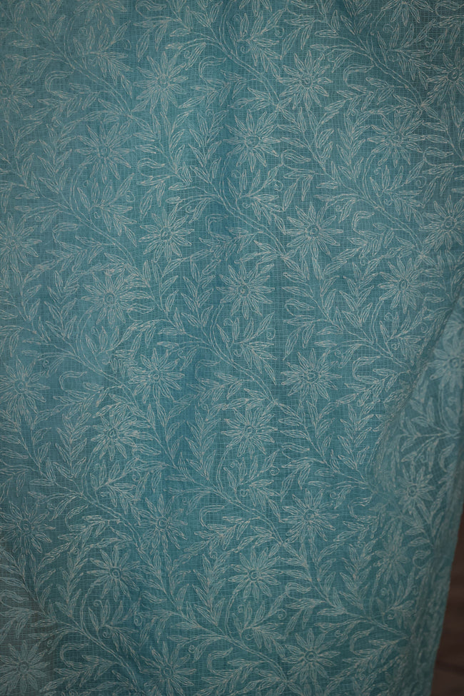 Urviya Chikankari Kota Doria Saree - Tepchi Work Blue