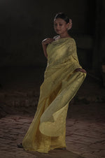 Urviya Chikankari Kota Doria Saree - Tepchi Work Yellow