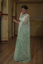 Urviya Chikankari Viscose Georgette Tone on Tone Saree Green