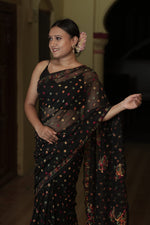 Urviya Chikankari Viscose Georgette Saree with Keel Jaal Work Black