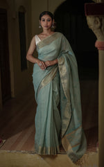 Urviya Chikankari Chanderi Banarasi Tone on Tone Saree Blue