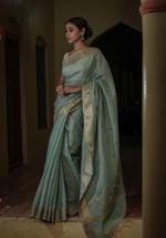 Urviya Chikankari Chanderi Banarasi Tone on Tone Saree Blue