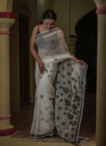 Urviya Chikankari Viscose Georgette Tone on Tone Saree Black & White