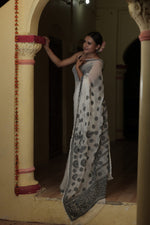 Urviya Chikankari Viscose Georgette Tone on Tone Saree Black & White
