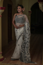 Urviya Chikankari Viscose Georgette Tone on Tone Saree Black & White
