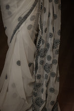 Urviya Chikankari Viscose Georgette Tone on Tone Saree Black & White
