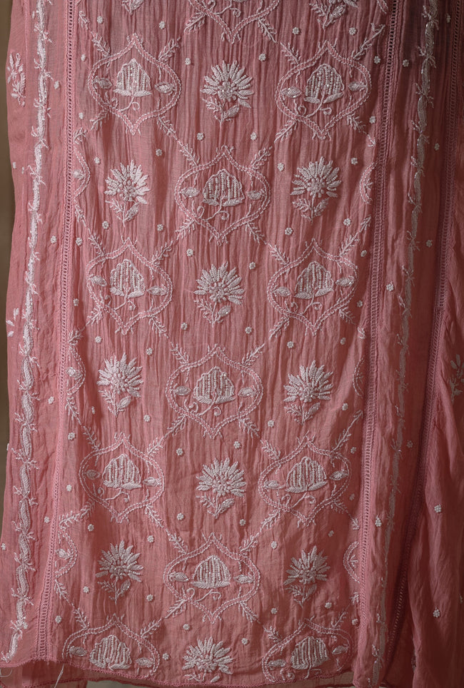 Urviya Unstiched Chikankari Mul Chanderi Suit Piece With Cutdana and Pearl Work