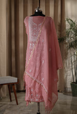 Urviya Unstiched Chikankari Mul Chanderi Suit Piece With Cutdana and Pearl Work