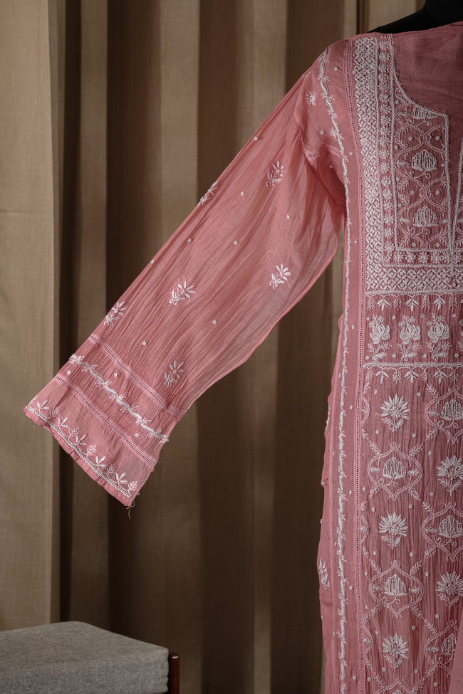 Urviya Unstiched Chikankari Mul Chanderi Suit Piece With Cutdana and Pearl Work
