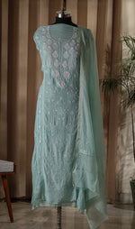 Urviya Unstiched Chikankari Mul Chanderi Suit Piece With Cutdana and Pearl Work