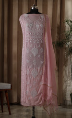 Urviya Unstiched Chikankari Mul Chanderi Suit Piece With Cutdana and Pearl Work