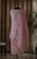 Urviya Unstiched Chikankari Mul Chanderi Suit Piece With Cutdana and Pearl Work