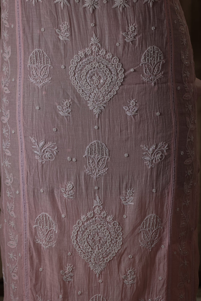 Urviya Unstiched Chikankari Mul Chanderi Suit Piece With Cutdana and Pearl Work