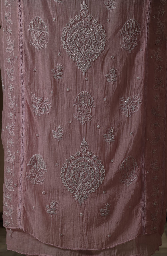 Urviya Unstiched Chikankari Mul Chanderi Suit Piece With Cutdana and Pearl Work