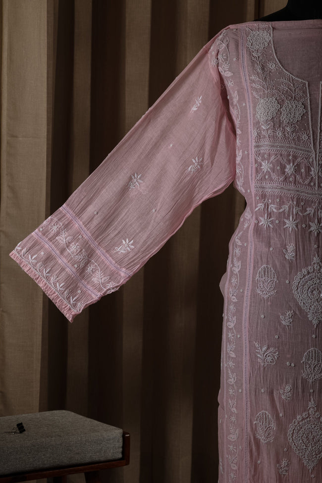 Urviya Unstiched Chikankari Mul Chanderi Suit Piece With Cutdana and Pearl Work