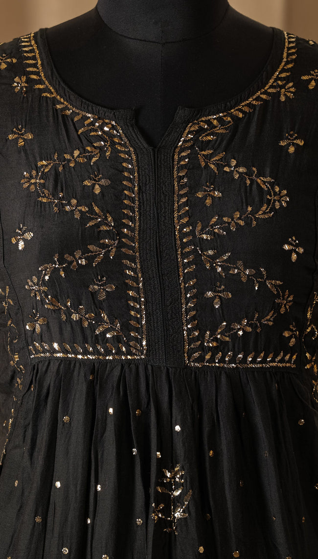 Urviya Semi Stiched Chikankari Muslin Gown with Mukaish Work