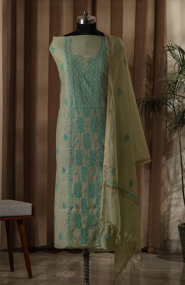 Urviya Unstiched Chikankari Mul Chanderi Suit - Gala Boota