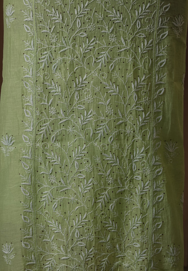 Urviya Unstiched Chikankari Mul Chanderi Suit With Mukaish Work