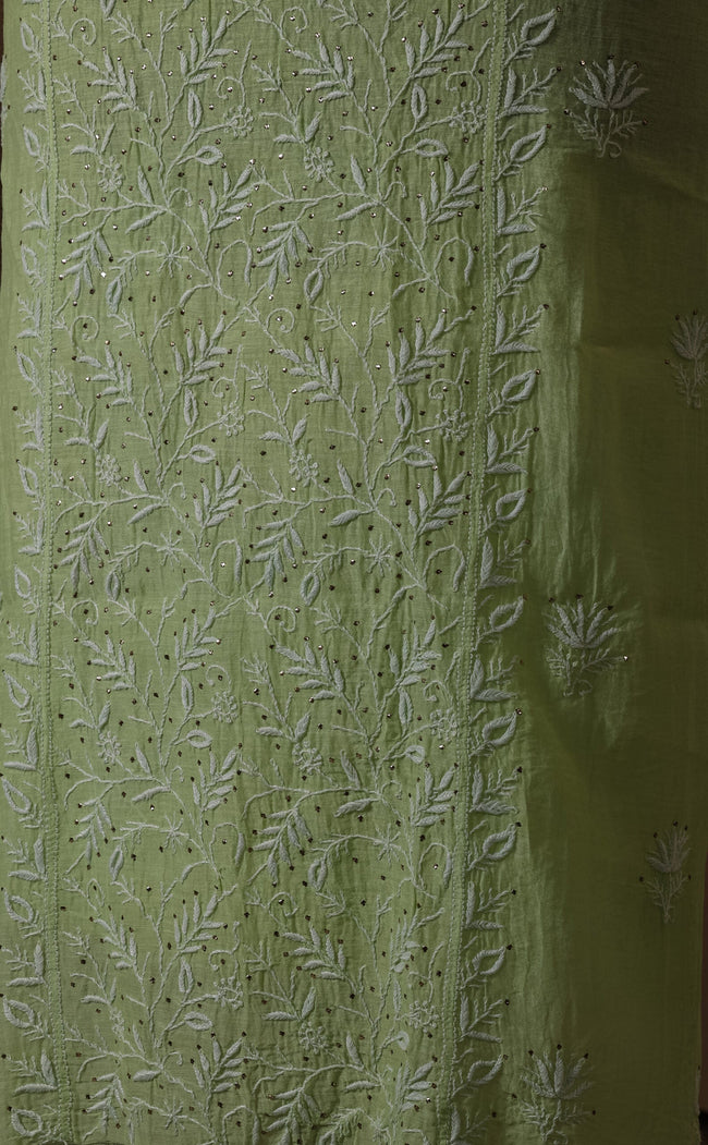 Urviya Unstiched Chikankari Mul Chanderi Suit With Mukaish Work