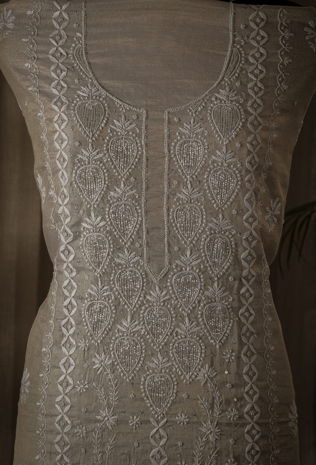 Urviya Chikankari Unstiched Semi Tissue Suit - Cutdana & Moti Work - Pattern 1